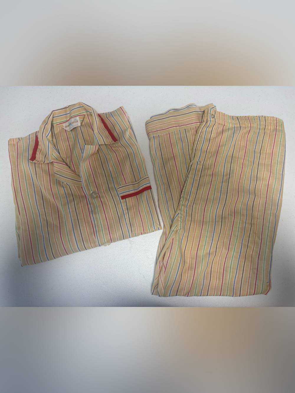 Vintage Johnny Carson Striped Pajama Set 2 Piece Shirt & Pants Size A